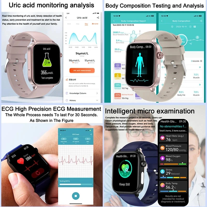 2025 New For XIAOM1 ECG+PPG Blood Fat Uric Acid Health Smartwatch Men Women Heart Rate Blood Pressure Bluetooth Call Smart Watch