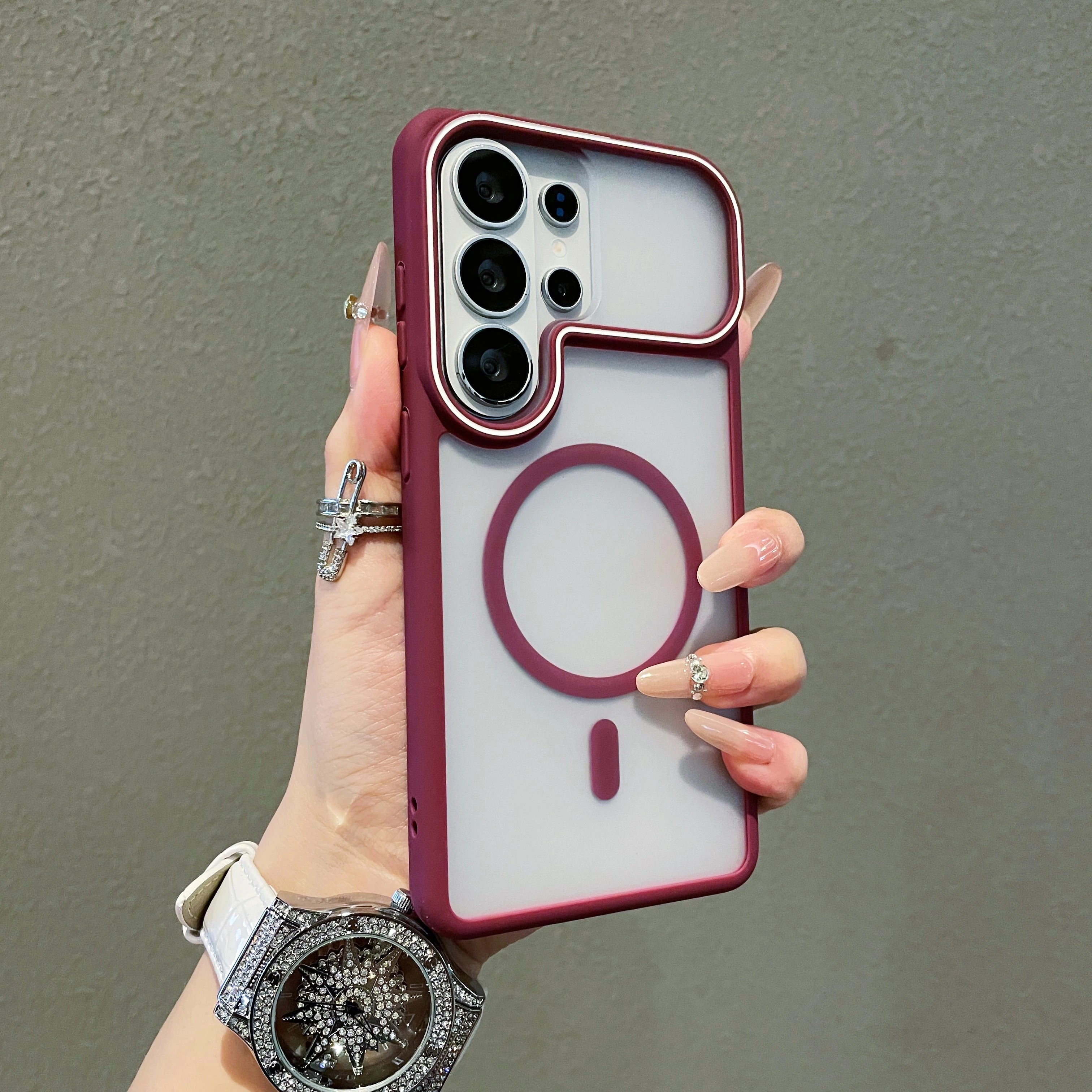 Strong Magnetic Frosted Matte For Magsafe Phone Case For Samsung Galaxy S26 S25 FE S24 S23 Ultra Large Window Shockproof Cover