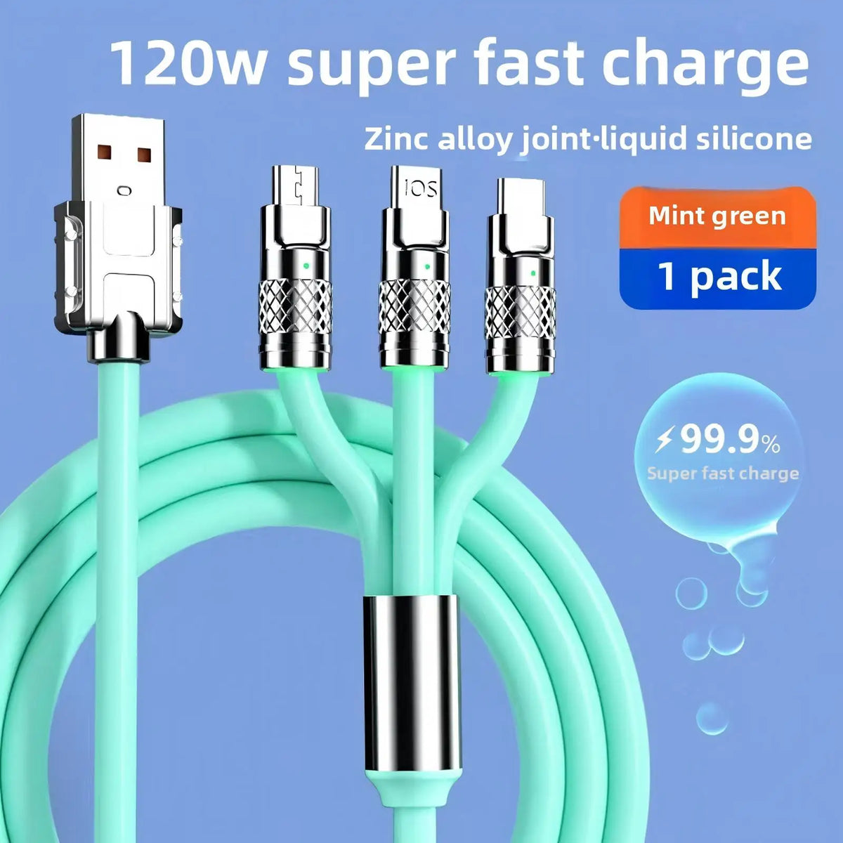 3 In 1 120W Fast Charging Cable Cord For iPhone Huawei poco 6A USB Type C Charger Data Cable Multi Port Micro Usb Charging Wire