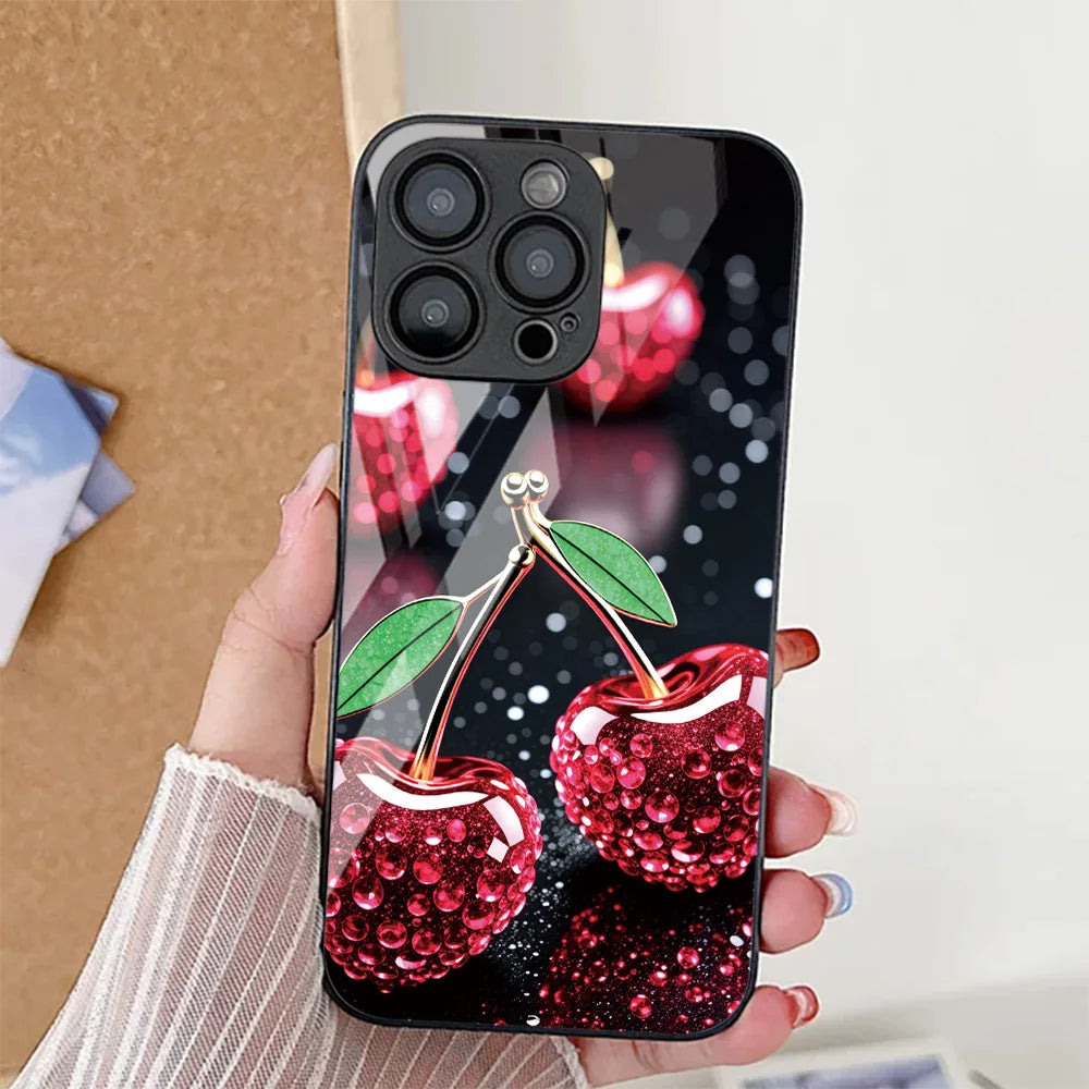 Cherry Painted Hard Phone Case For Samsung S25 Ultra S26 S24 S23 S22 S 25 Plus S21 S20 FE Cases Tempered Glass Back Cover Funda