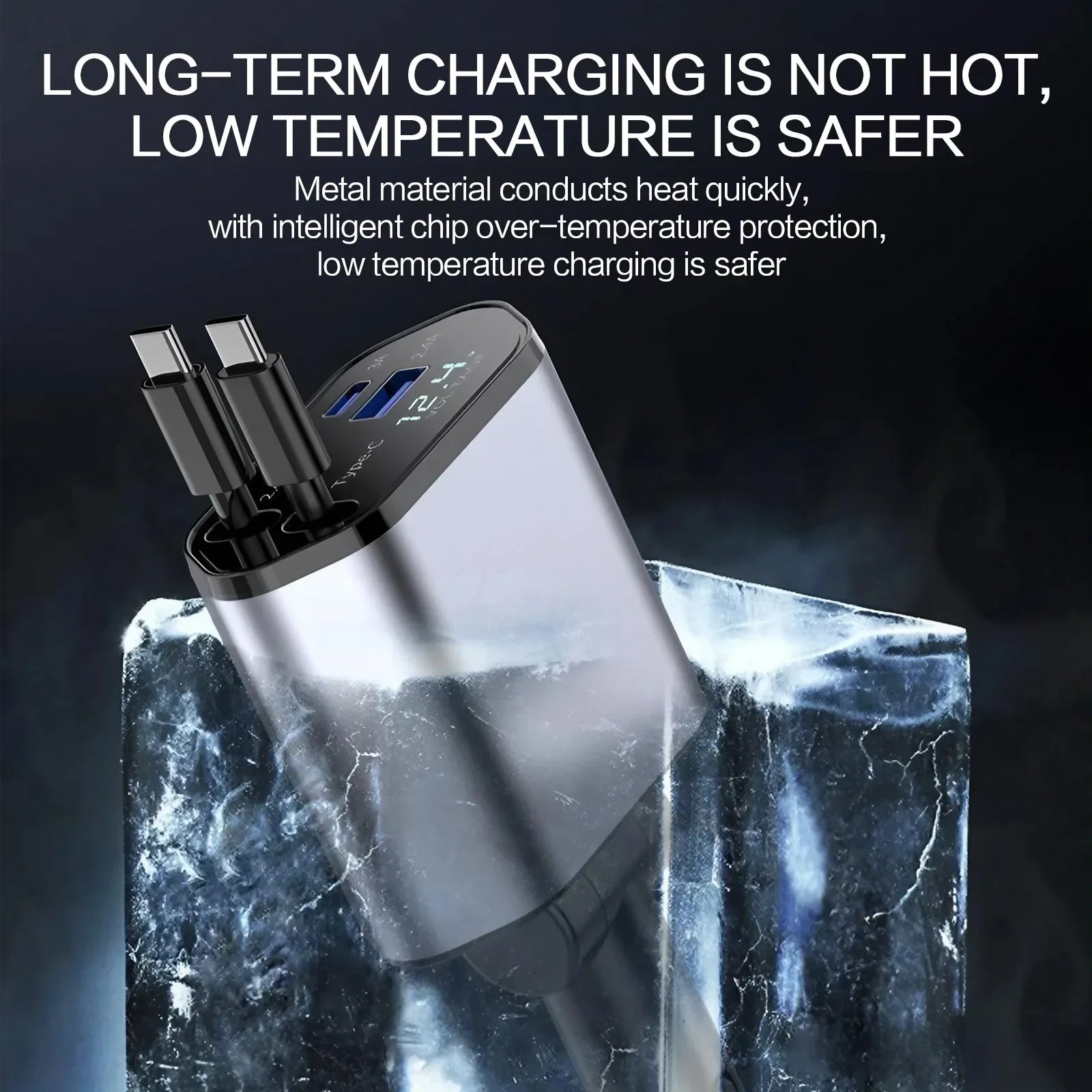 4 in 1 Retractable Car Charger Fast Charging Car Charger  with USB Type-C Cable & 2 Type C Charging Ports, Universal Car Charger