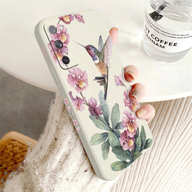 S24 Ultra Flowers Birds Pattern Case For Samsung Galaxy S10 S20 S21 S22 S23 S11E FE Lite Plus Ultra Silicone Phone Soft Cover