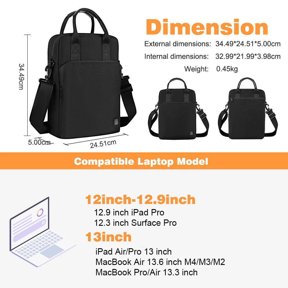 WIWU Laptop Bag for MacBook Air 13.6 2025 Waterproof Shoulder Bag for MacBook Pro 13 Air 13 Carry Case for iPad Pro Air 13 12.9