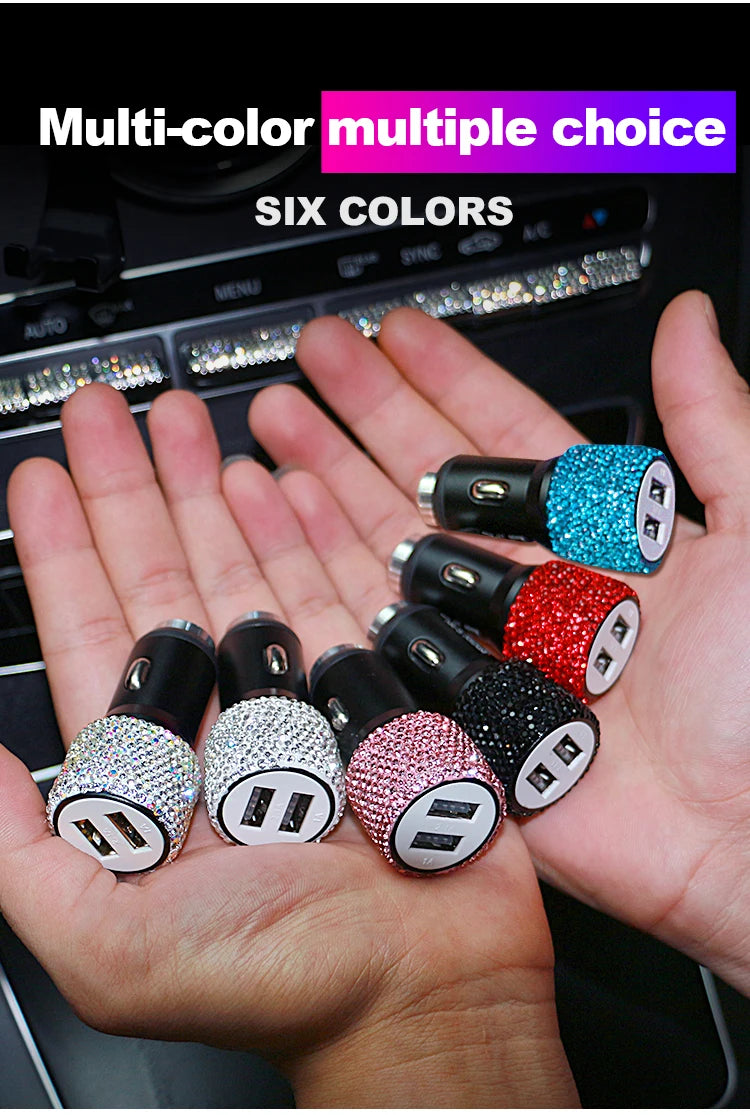 Car Dual USB Charger Port Fast Adapter Car Accessories Interior for Woman Car Bling USB Styling Diamond Car Accessories Interior
