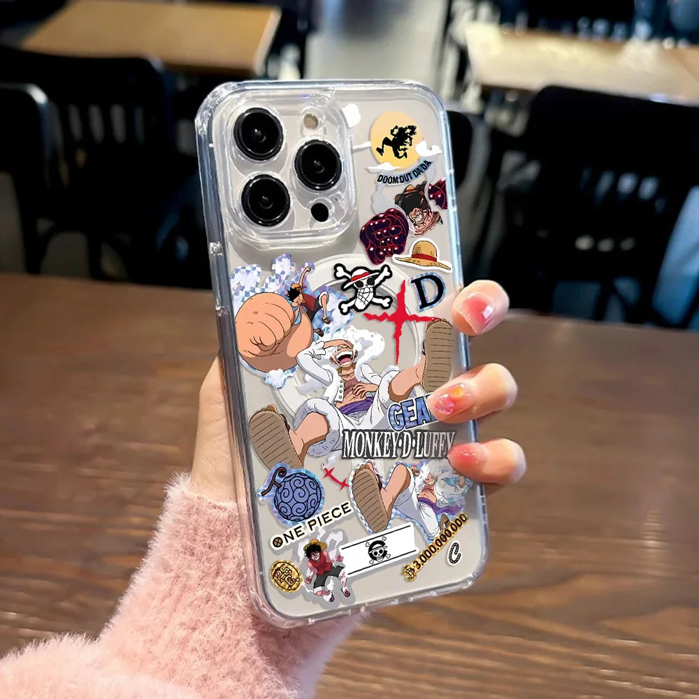 HOT Anime Ones Pieces Magnetic Phone Case for iPhone 17 16 15 14 13 12 11 8 7 Air Plus Pro Max X XR XSMax Soft Clear Tpu Cover