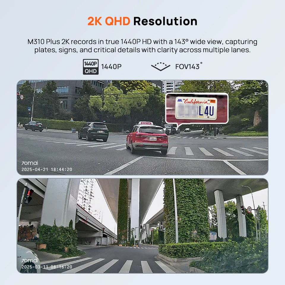 70mai M310 Plus 2K 1440P Dash Cam 143°FOV f/1.55 Large Aperture Smart Voice Control 24H Parking Guard Night Vision Car Camera