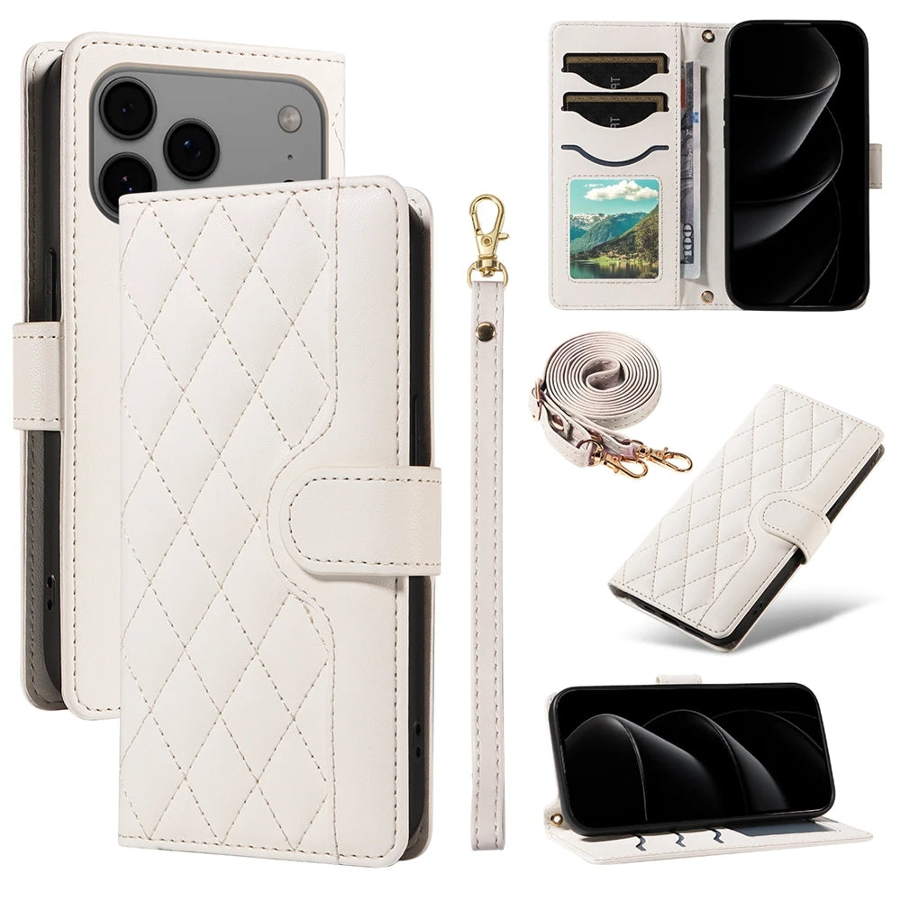 Lanyard Wallet Leather Magnetic Case For iPhone 17 17e 16e 16 15 14 13 12 11 Pro X XR XS Max 8 7 SE Plus Purse Phone Flip Cover