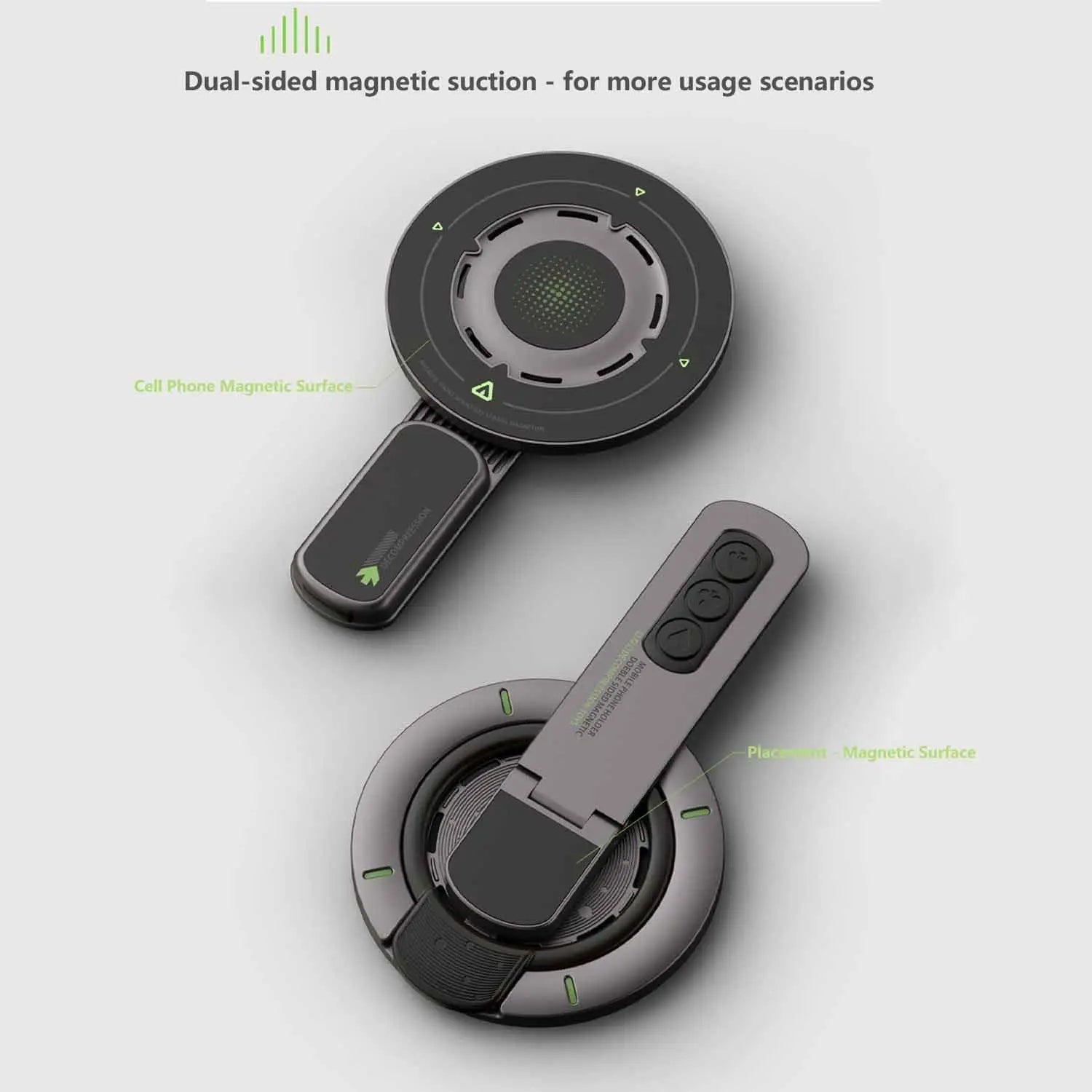 Dual-Sided Magnetic Portable Multi-Function Phone Ring Holder 360° Rotating Desktop Stand Compatible with Multiple Phone Models