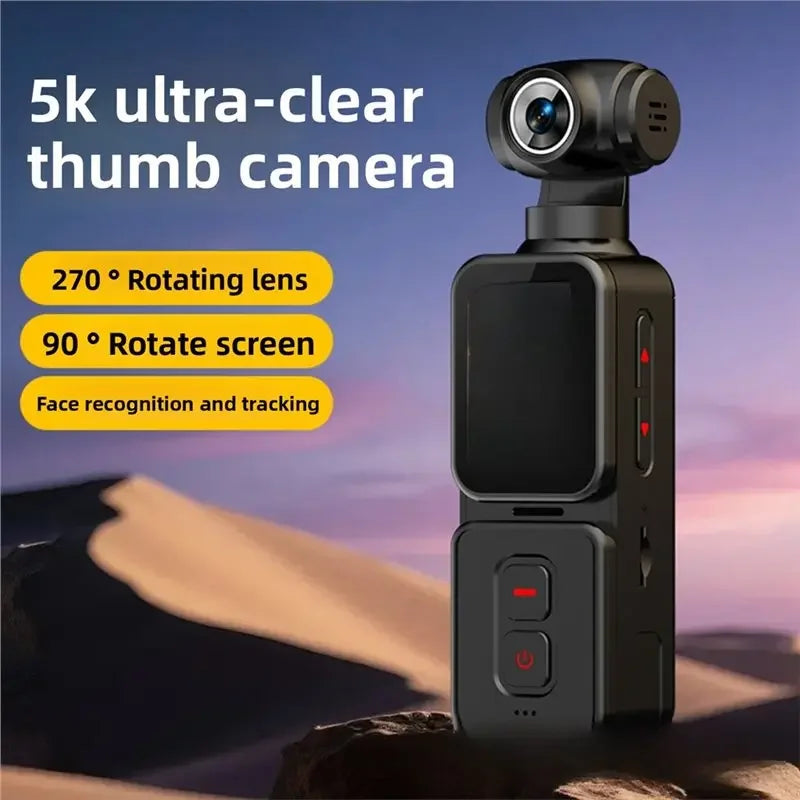 5K Mini Camera Anti-shake Sport Cam with Face Detection Automatic Rotating Lens Vlogging Body Camera with Rotatable Touch Screen
