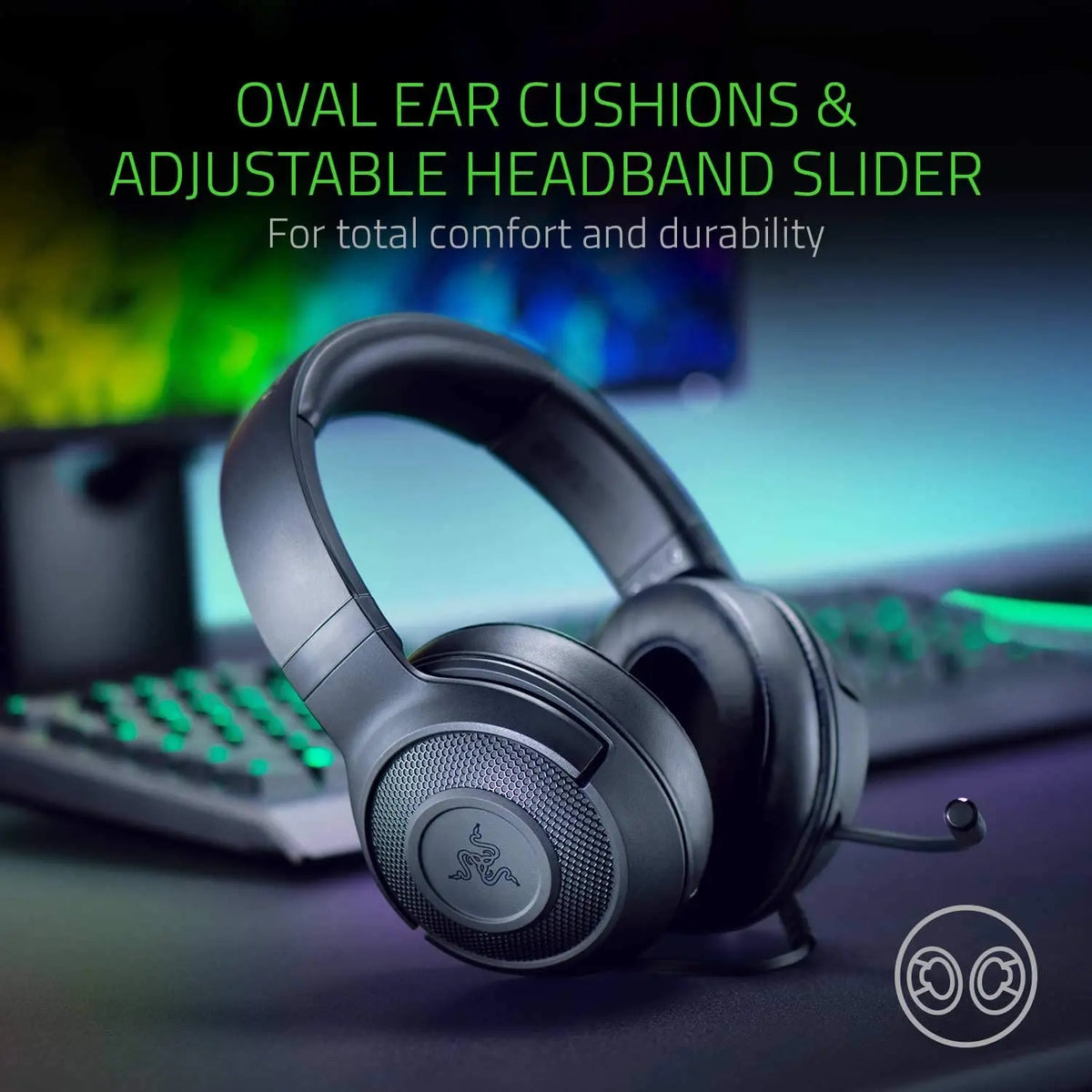 Razer Kraken X Wired Gaming Headset 7.1 Surround Sound Over-Ear Headphones with Bendable Mic 40mm Driver for PC PS4 Xbox