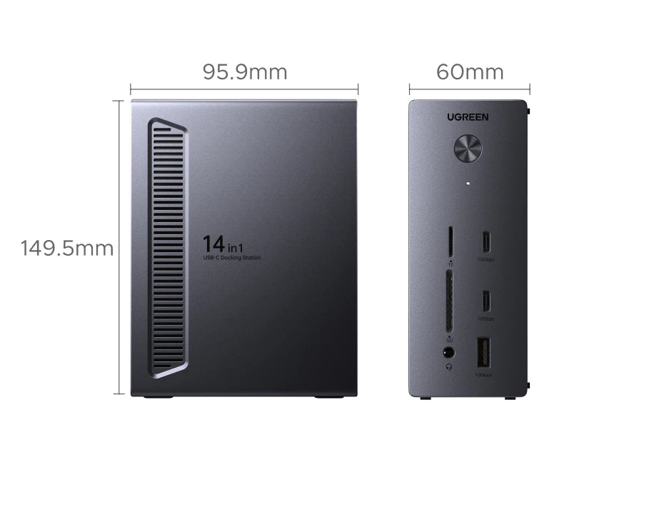 UGREEN 14-in-1 USB HUB Docking Station Type-C to 4K120Hz DP 4K60Hz 2xHDMI SD/TF RJ45 10Gbps USB-A/C PD Charging DC for Laptop PC