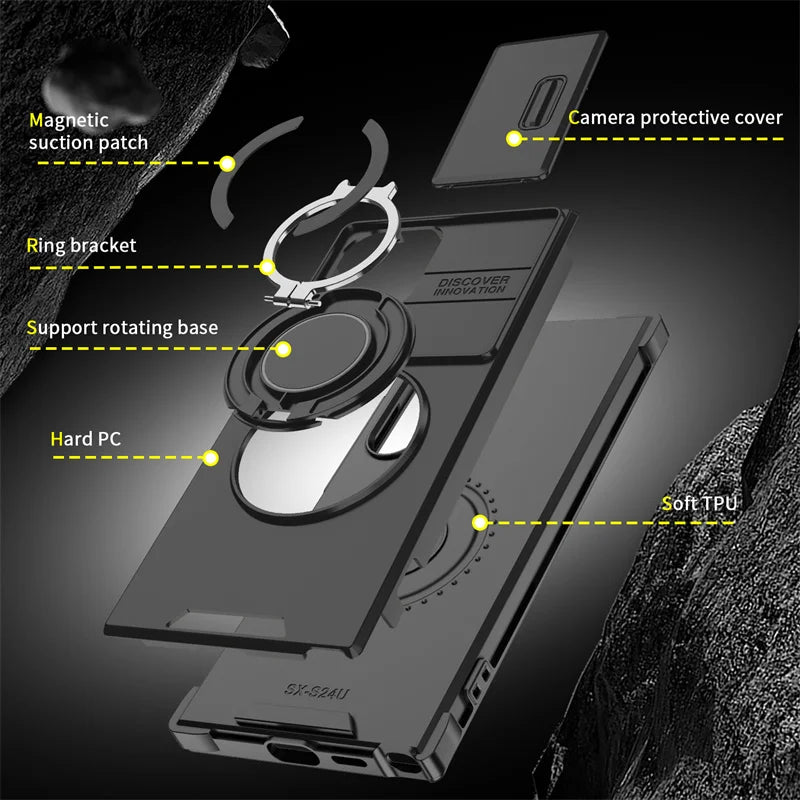 Armor Case For Samsung Galaxy S25 Ultra S24 S23 S22 S21 Plus S20 FE Note 20 Ultra Slide Camera Lens Protection Shockproof Cover