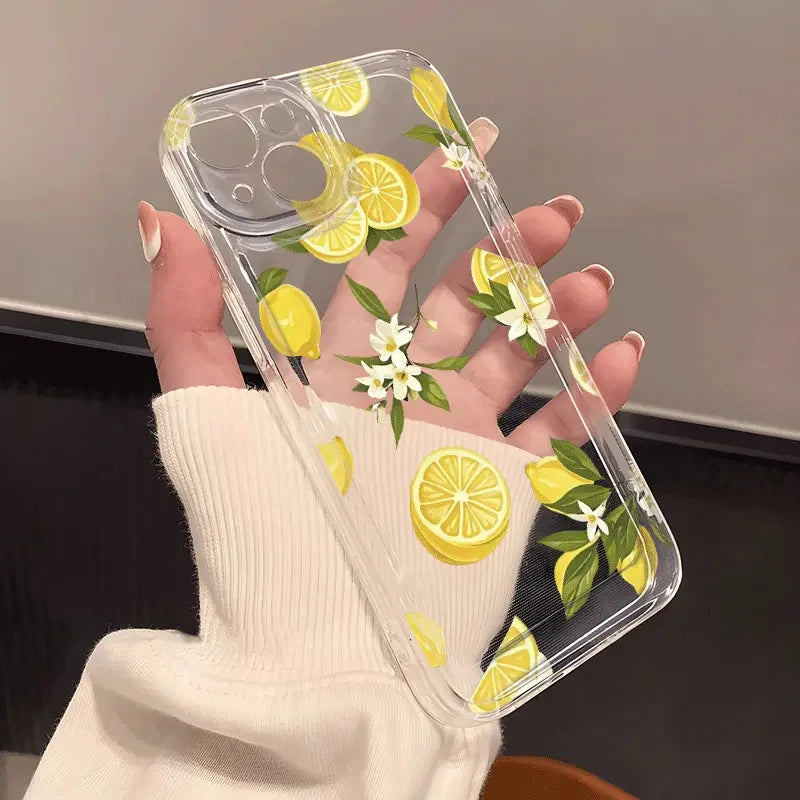 Summer Fruit Lemon Flower Clear Phone Case for Samsung Galaxy S25 S24 S23 S22 S21 FE Plus Ultra A56 A55 A35 A16 A54 A53 Cover