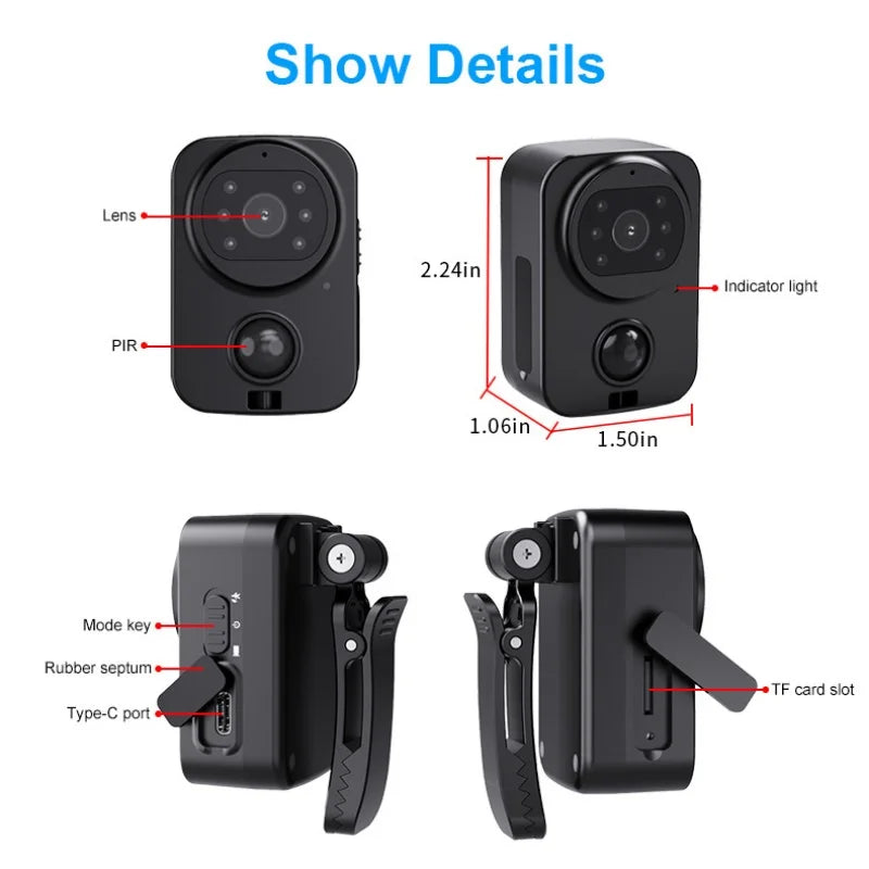 PD01 Waterproof Mini Camera Motorcycle and Bike Recorder Sport DV NO-APP Pocket PIR Small Police Security Wearable Body Worn Cam