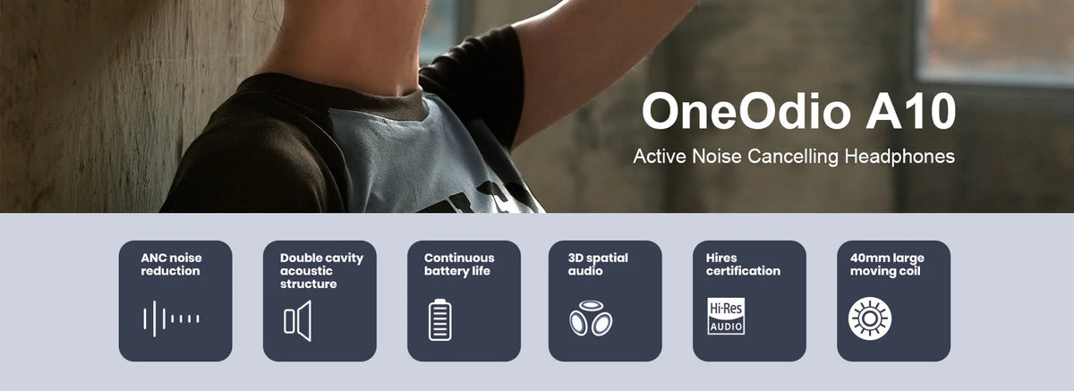 Oneodio A10 ANC Wireless Bluetooth Headphones Hi-Res Audio Over Ear Headset 35dB Hybrid Active Noise Cancelling Headphones 50H
