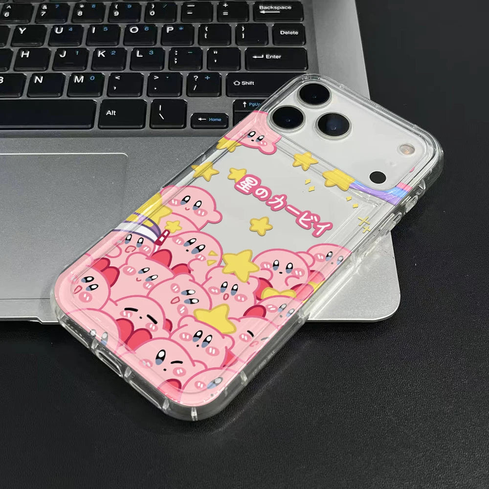 Anime Pink K-Kirbys Cat Phone Case for Samsung Galaxy S25 S24 S23 S22 S21 S20 S10 Note20 Note10 FE Ultra Plus 4G 5G Clear Cover