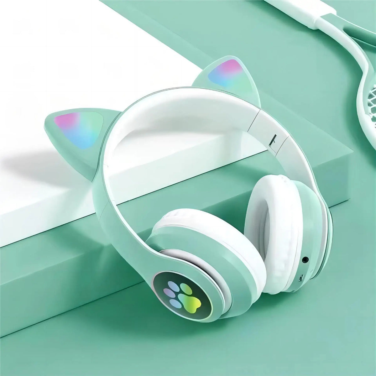 STN-28 Earphones Bluetooth 5.0 Cute Cat Ear Light Up Wireless Over-Ear Headphones High Quality Earbuds Compatible with Multiple
