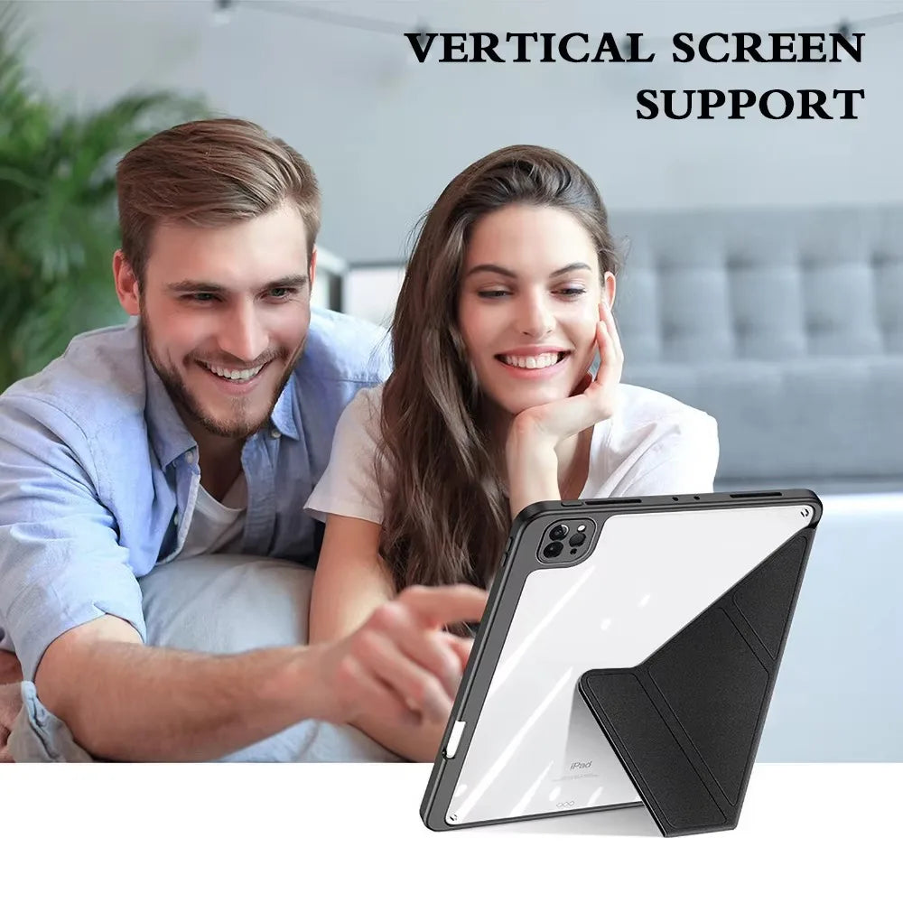 For 2018-2026 iPad Case Air 11/13 M2 Pro 11/13 M4 for iPad Air 4 Air 5 Pro 11/12.9 iPad 6/7/8/9/10th Acrylic Clear Y-Fold Stand