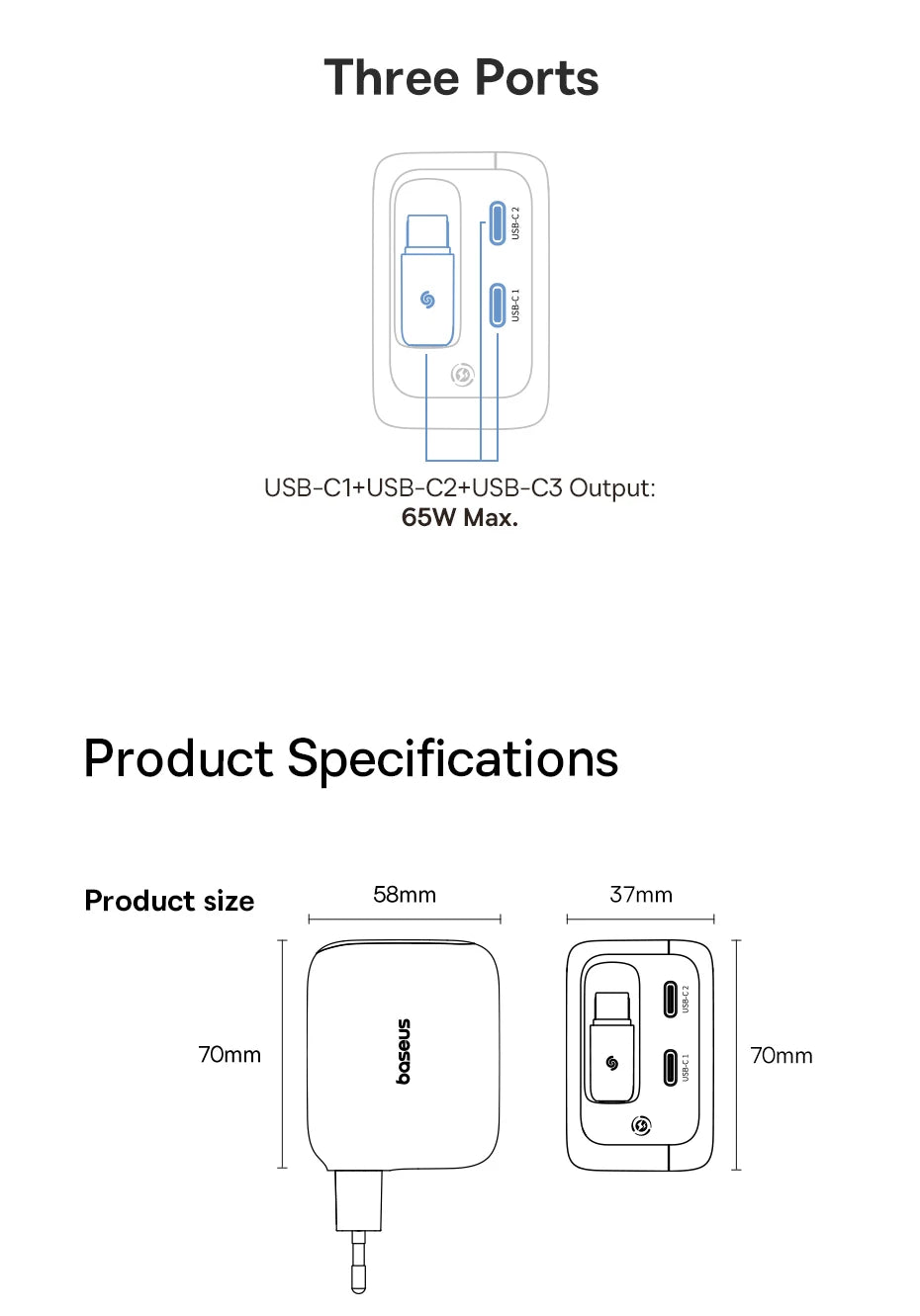 Baseus 67W 100W Fast Charger GaN Charger USB C Retractable Cable Phone Charger For iPhone Samsung Laptop Charger PD QC Charger