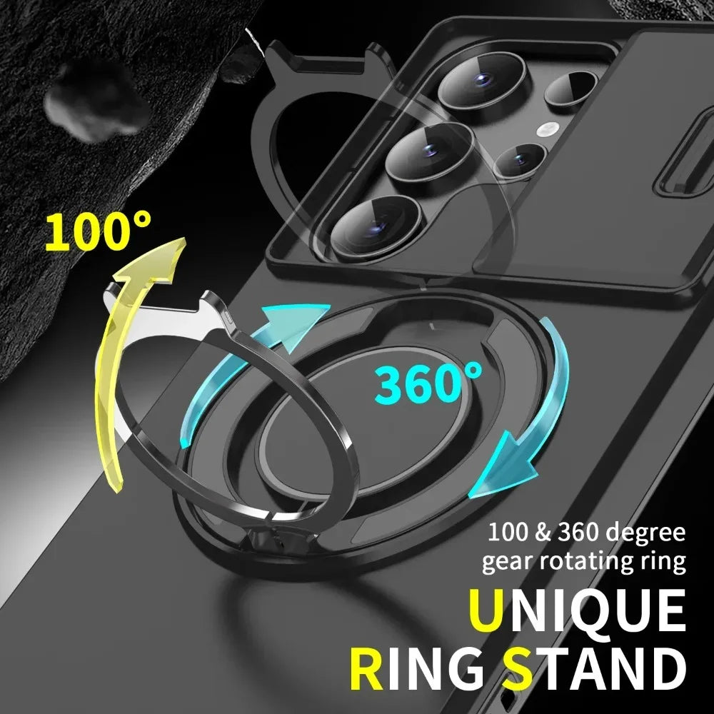 Case For Samsung Galaxy S26 S25 S24 S23 S22 S21 Ultra Plus S25 Edge S25FE S24FE Slide Camera Protect Magnetic holder Armor Cover
