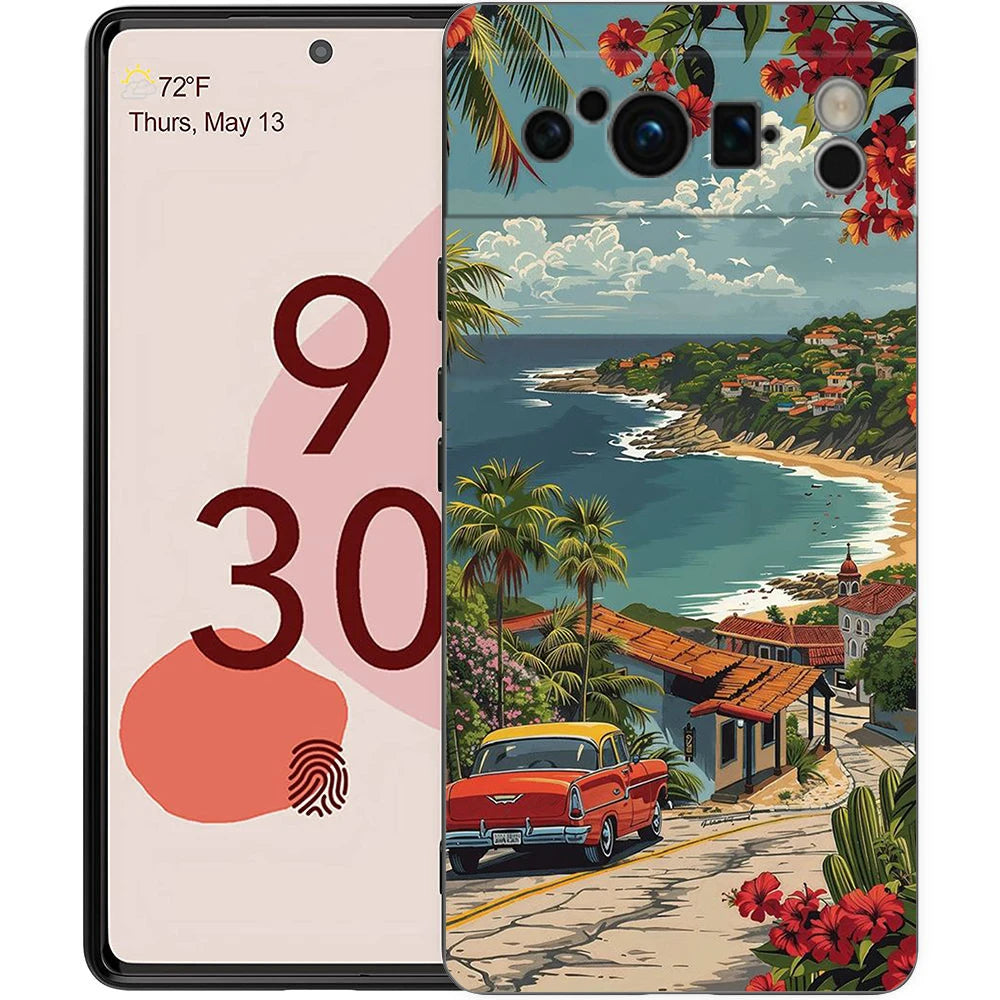 Summer Beach Scene at Sunset on sea Palm Tree Phone Case For Google Pixel 9 8 7 6 Pro XL 8A 7A 6A TPU Shell Shockproof Cover