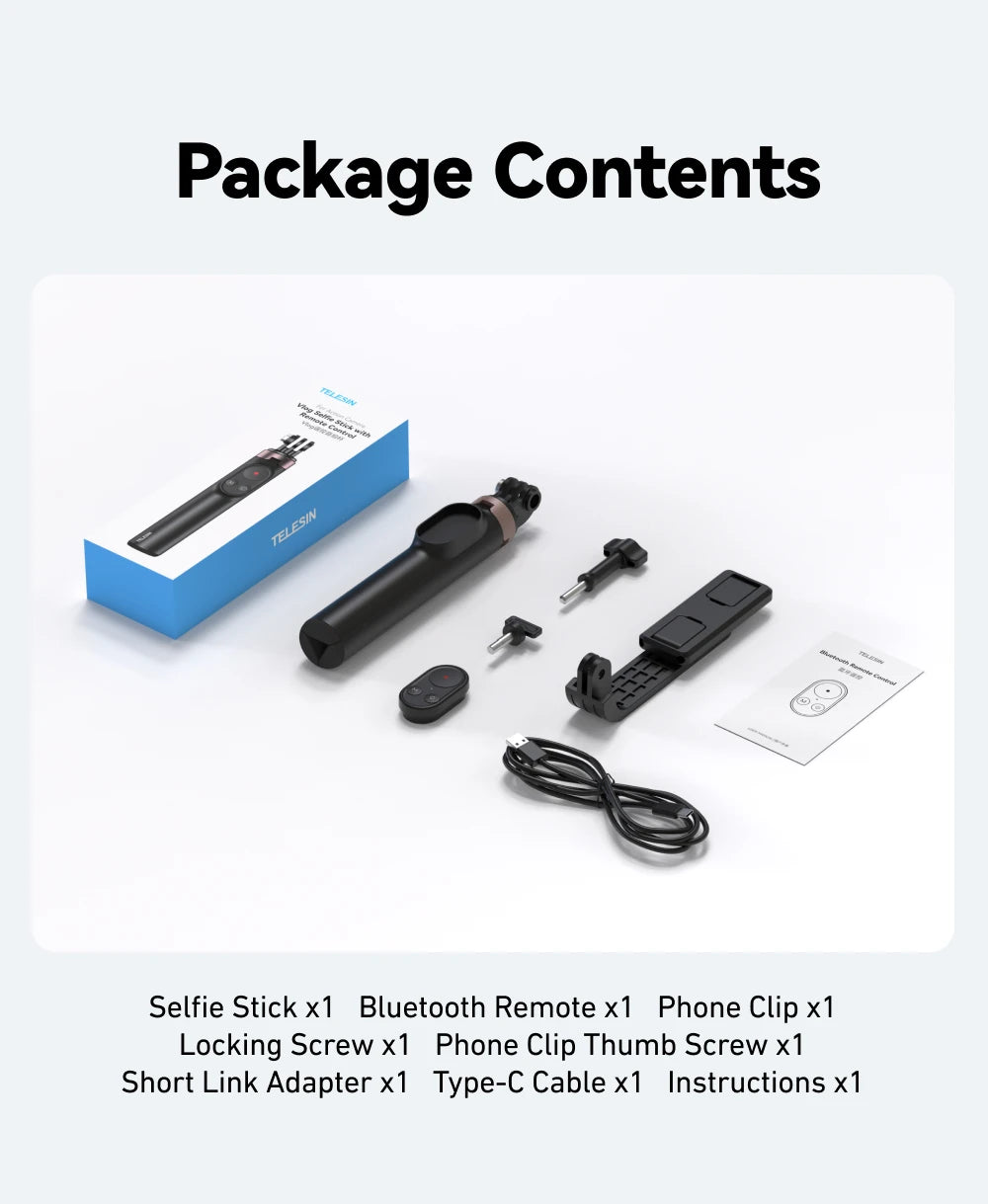 TELESIN Remote Control Wireless Bluetooth Selfie Stick Tripod For DJI OSMO Action 4 5pro 6 360 Gopro 9 10 11 12 13 Smartphone