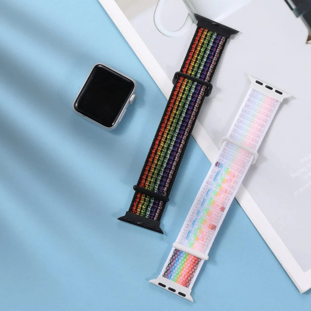 2 Packs Rainbow Sport Nylon Watch Band Compatible with Apple Watch 38mm 40mm 41mm 42mm 44mm 45mm 46mm 49mm for Pride Day