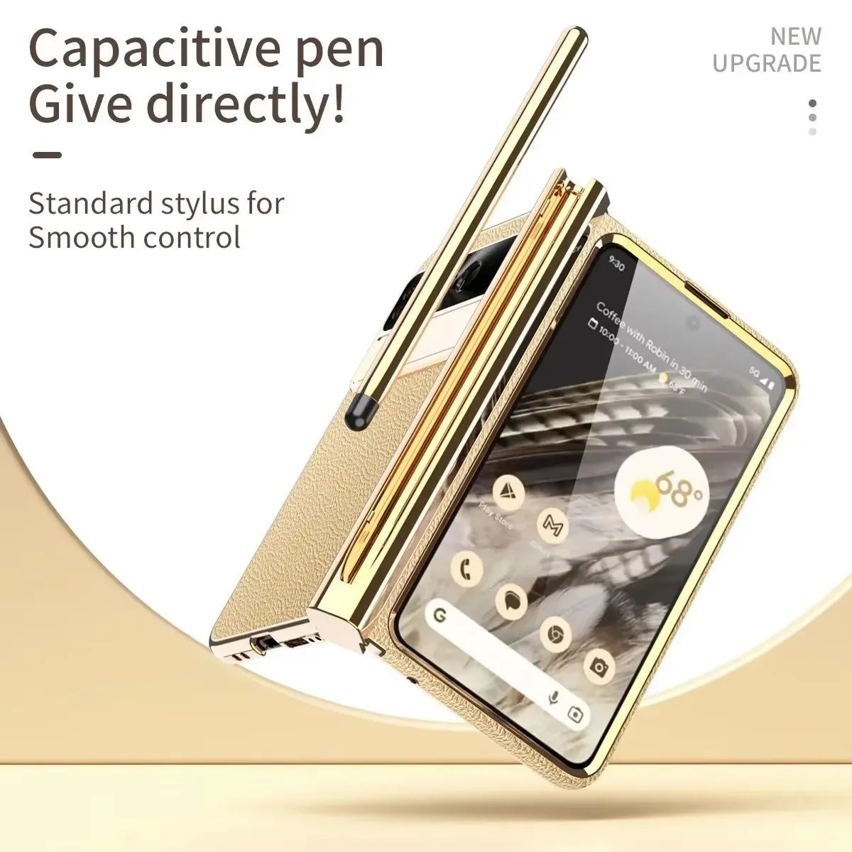 Phone case For Google Pixel Fold Plain Leather Plating Bracket Double Hinge with Pen Shell Film All-inclusive Protective Case
