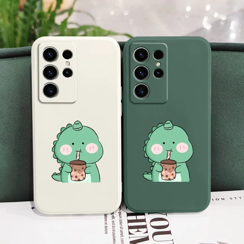 Milk Tea Dinosaur Phone Case For Samsung Galaxy S25 FE S24 S23 S22 S21 S20 S10 S10E Ultra Plus FE Note 20 Ultra Plus Cover