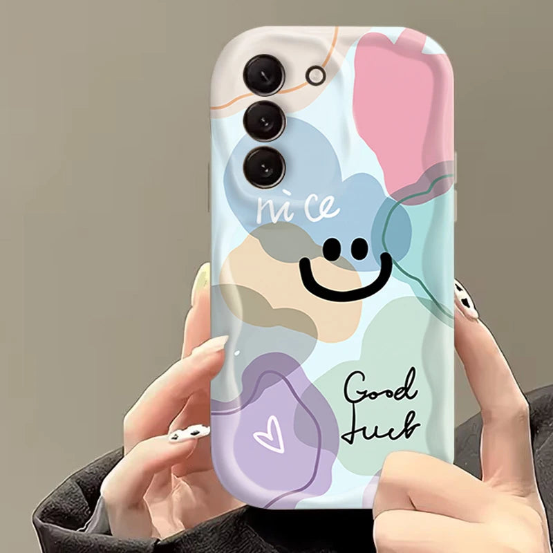 Minimalist Happy Smiley Face Design Soft Case for Samsung Galaxy S26 S24 S23 S25 Ultra Plus FE A17 A37 A57 A56 A36 A16 5G Cover