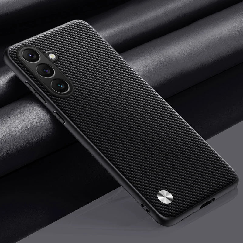 For Samsung S25 Edge S24 S23 S22 S21 S20 FE Plus Note 20 Ultra Plain PU Leather Silicone Protection Cover Shockproof Hard Bumper