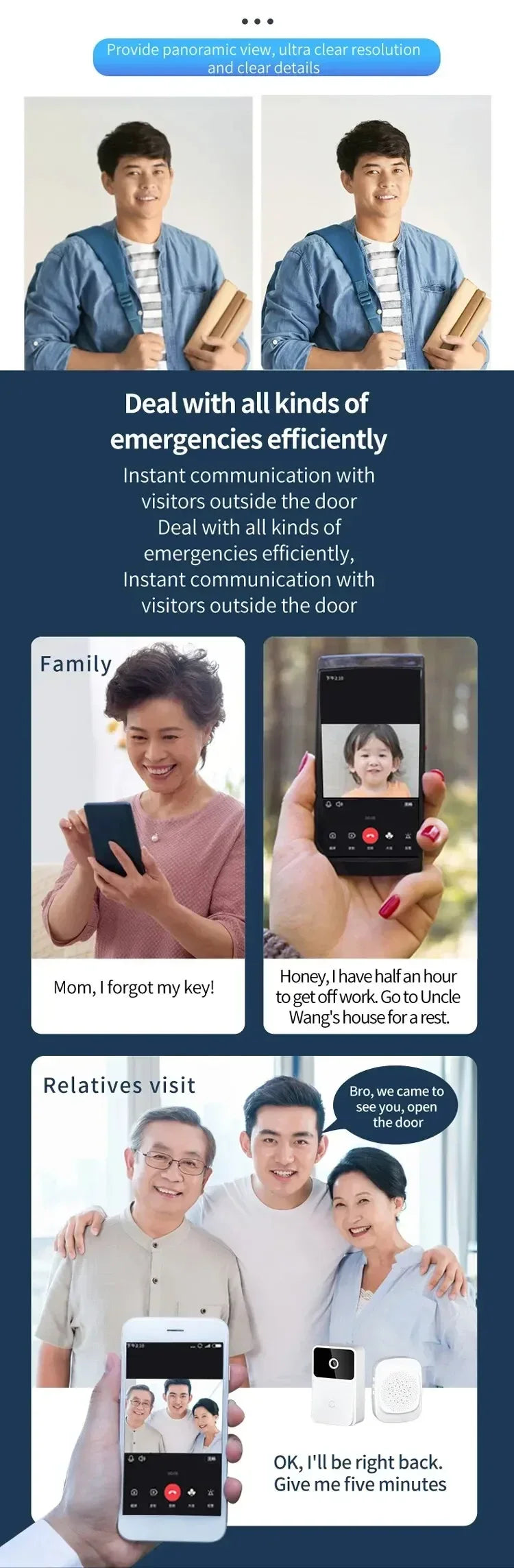 WiFi Tuya App Video Doorbell Wireless Home Intercom System Night Vision Door Viewer Camera Smart Home Security for Door Access