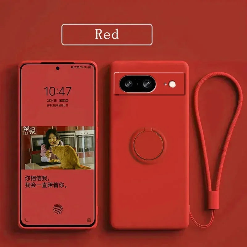 Liquid Silicone Skin Feel Magnetic Ring Stand Holder Case for Google Pixel 9A 9 Pro XL 8A 7A 6A 8 7 Pro 5G TPU Protection Cover