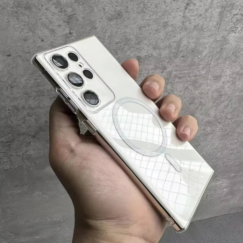 Glossy Transparent Ultra Thin Magsafe Case for Samsung Galaxy S25 S24 S23 S22 S21 S20 Plus FE Ultra Note 20 5G Z Flip 7 6 5 4