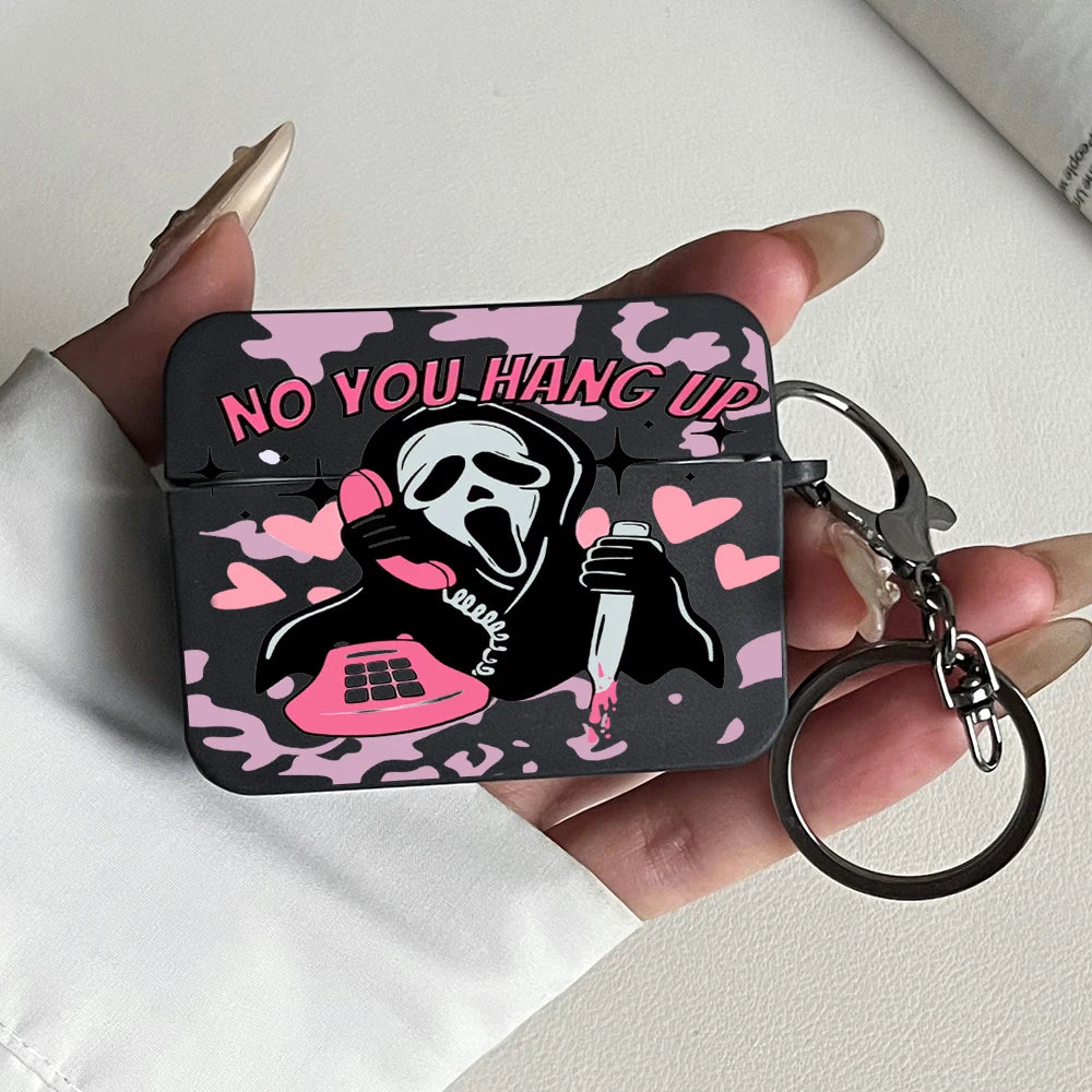 Pink Ghostface Hard Earphone Case for AirPods 1or2, 3, 4, Pro2/Pro Case Stylish Bluetooth Headset Protective Cover with Keychain