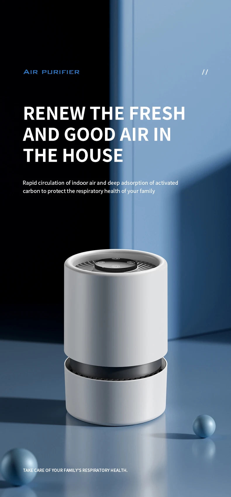 ZNLYRION Mini Desktop Air Purifier HEPA Activated Carbon Filter Negative Ion Blue Light Purification 2 Speed Wind Aroma Function Remove Formaldehyde Smoke Odor Dust