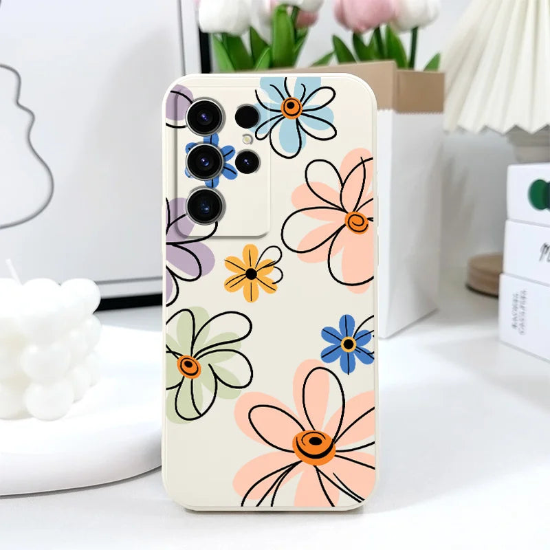Hoop Flower Phone Case For Samsung Galaxy S25 S24 S23 S22 S21 S20 S10 S10E Ultra Plus FE Note 20 Ultra Plus Cover