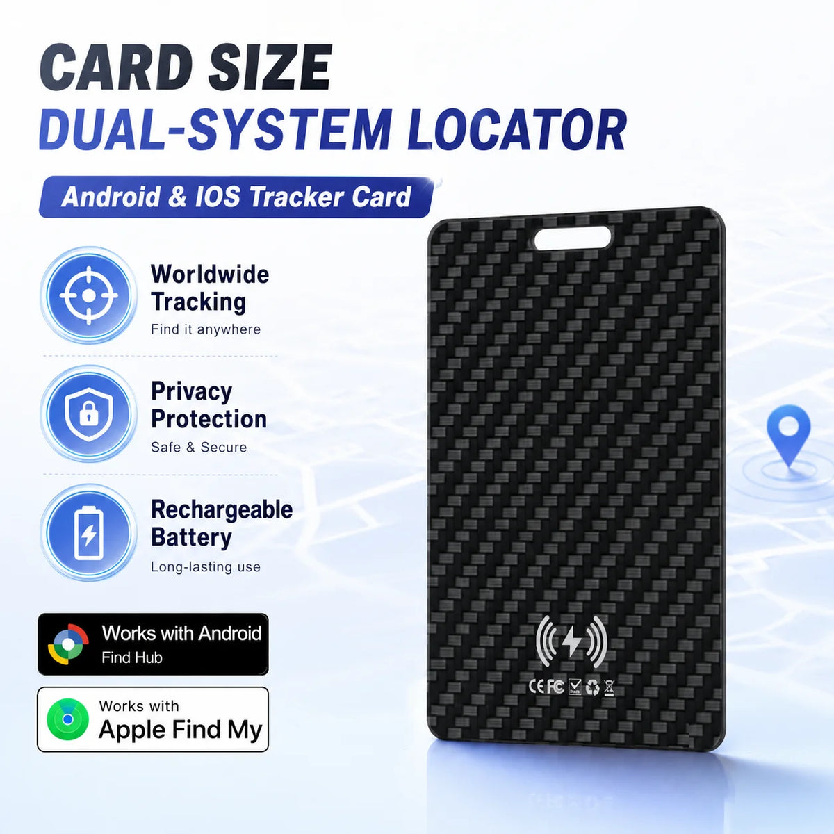 Smart Wallet Tracker Card, Works with Apple Find My & Android Find Hub, IP68 Waterproof Item Locator with 70dB+ Loud Alarm, 3-5 Months Ultra-Long Battery Life, App Notifications, Historical Tracking & Multi-User Sharing