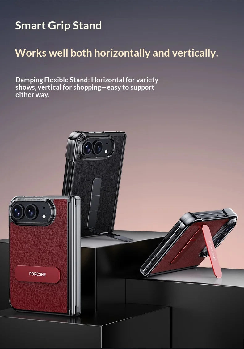 For iPhone Ultra Fold Case Luxury Matte Leather Ultra-Thin Skin-Friendly Folding Hinge Holder Shockproof Back Cover Accessories