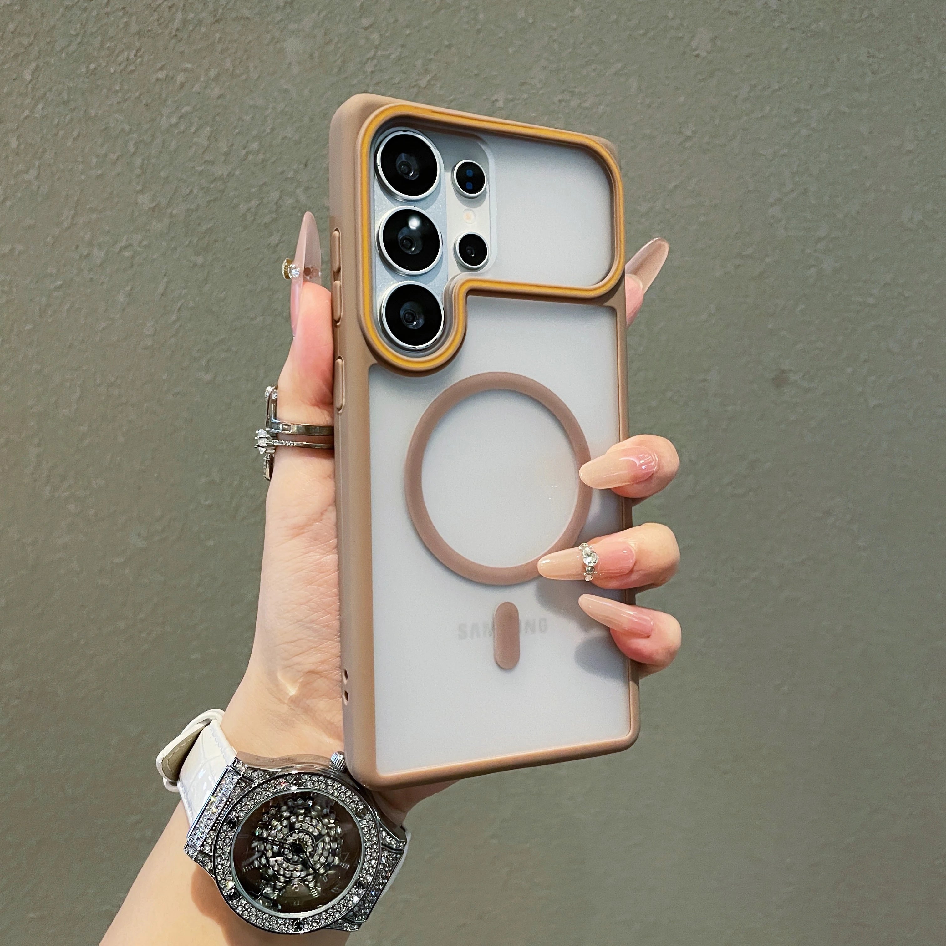 Strong Magnetic Frosted Matte For Magsafe Phone Case For Samsung Galaxy S26 S25 FE S24 S23 Ultra Large Window Shockproof Cover