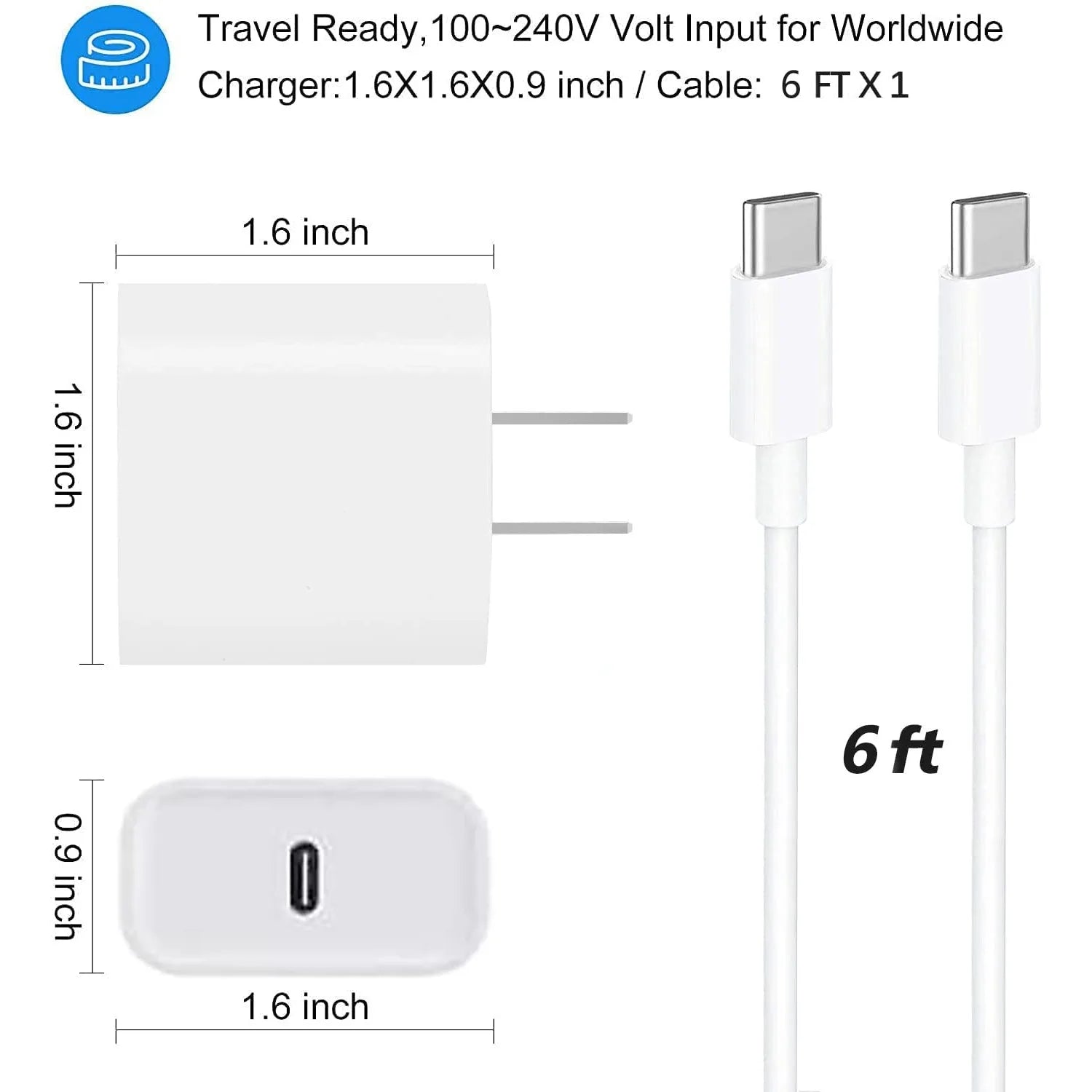 For iPhone16 Charger Fast Charging,For iPhone15 Charger,For iPad Charger Fast Charging Wall Charger with 6FT USB C to C Cable