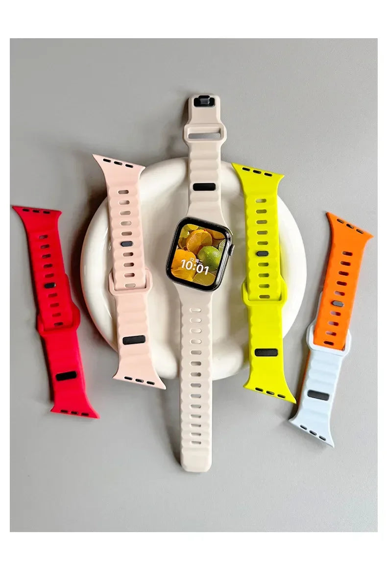 Irregular Silicone Strap For Apple Watch Band Ultra 49mm 40mm 41mm 44mm 45mm 46mm Correa Bracelet iWatch Series 11 10 9 8 7 6 SE