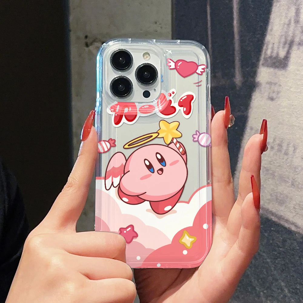 Anime Pink K-Kirbys Cat Phone Case for Samsung Galaxy S25 S24 S23 S22 S21 S20 S10 Note20 Note10 FE Ultra Plus 4G 5G Clear Cover