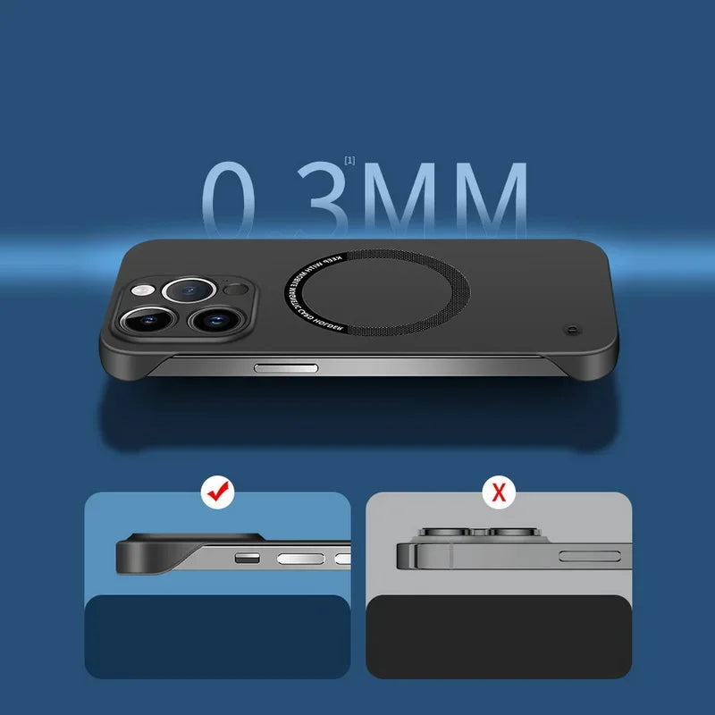 Ultra Thin Hard PC Magnetic Frameless Phone Case For Magsafe iPhone 17 16 15 14 Pro Max 13 Mini Air 16e Matte Color Solid Cover