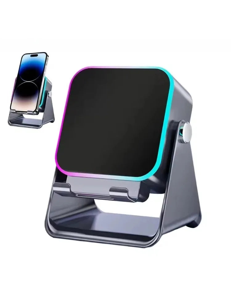 5 In 1 Wireless Induction Speaker Phone Holder with 8 RGB Modes HIFI Sound Bluetooth Desktop Stand