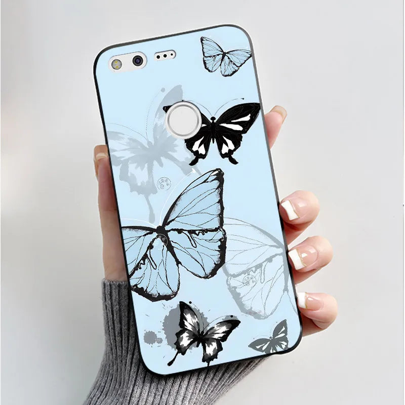 For Google Pixel XL Case Luxury Fashion Butterfly Flowers Black Soft TPU Silicone Back Cover For Google Pixel 1 1XL Phone Cases