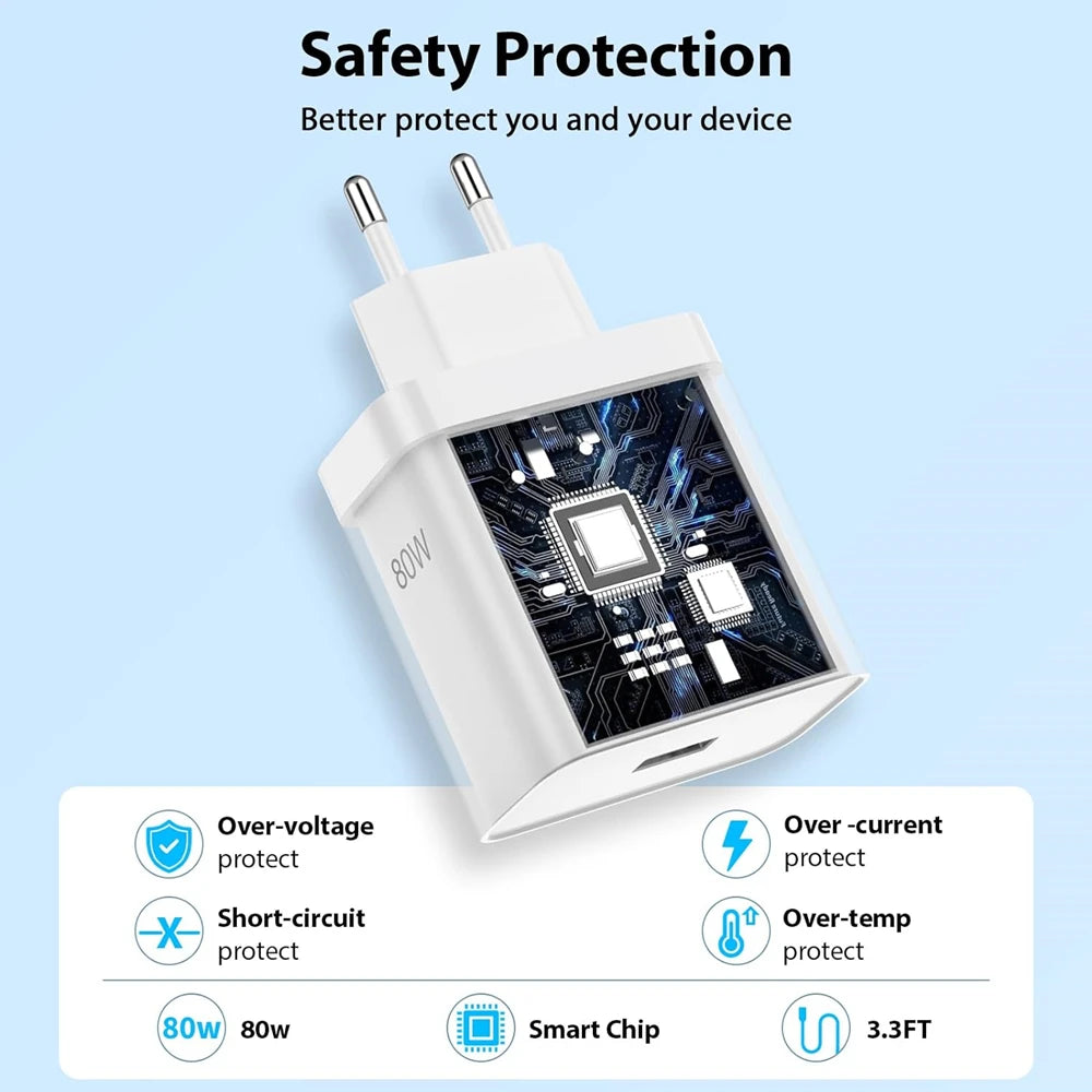 EU Plug 80W Ultra Fast Charger For OnePlus 8 9 10 11 12 13 Nord 2 2T N200 N300 5G OPPO Realme Type C USB SuperVooc Charge Cable