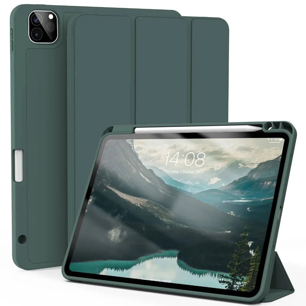 For iPad Pro 11 inch 4/3/2th Generation with Pen Slot Case,For iPad Pro 11-inch(M4)2024 Trifold Stand TPU Soft Back Tablet Cases