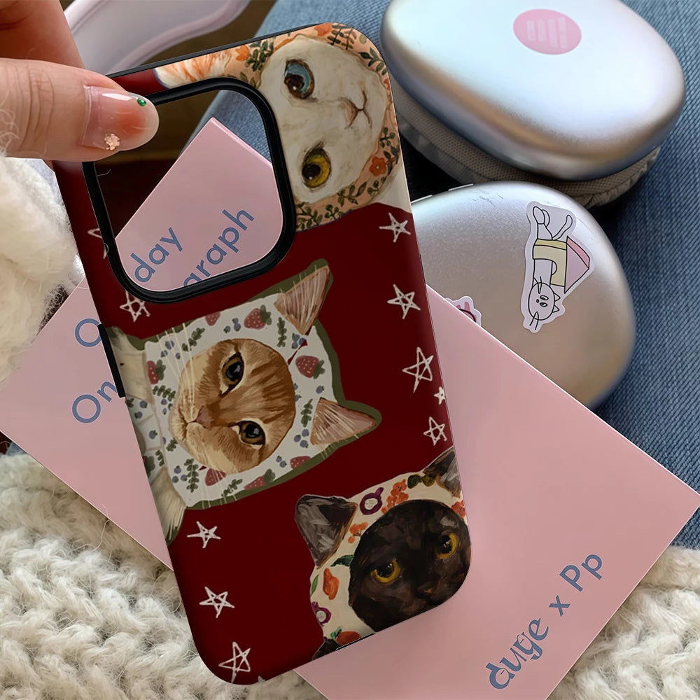 Whimsical Cats in Bonnets IPhone17 Must-Haves Phone Case for IPhone 17 16 15 14 13 12 11 Pro Max Plus Double-layer Back Cover