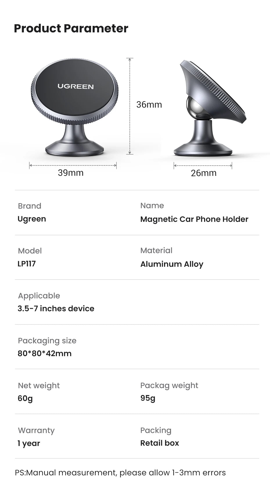 UGREEN Magnetic Car Phone Holder for iPhone 15 14 13 Samsung Xiaomi Car Holder for Phone for Dashboard Mobile Phone Holder Stand